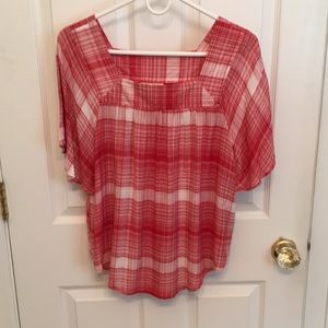 Universal Thread Womens Short Sleeve Top, red and white plaid, size medium